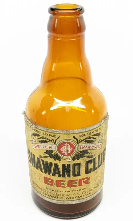 ITRP 12 OZ PAPER LABEL STEINIE BOTTLE SHAWANOA CLUB BEER FARMERS BREWING WISCONSIN