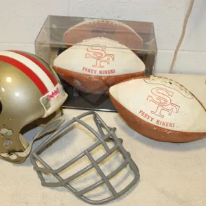 Signed San Francisco 49s Footballs & Helmet