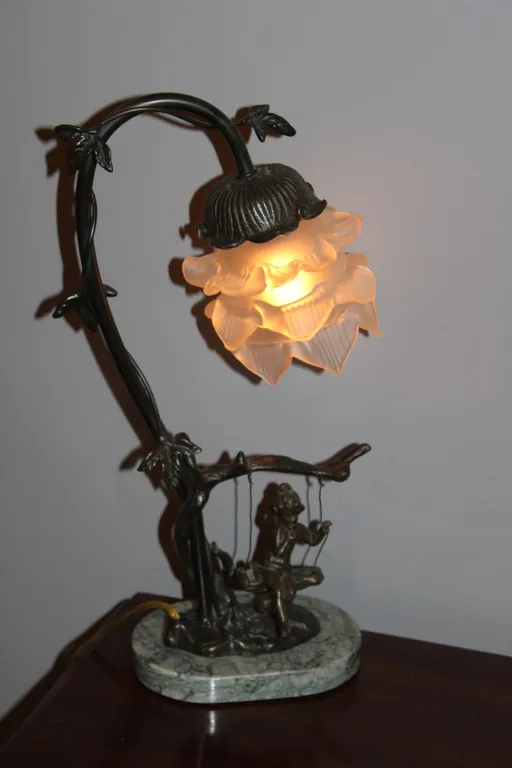 Child on Swing Floral Lamp