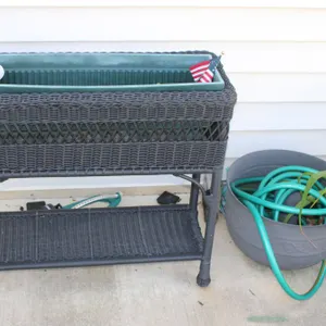 Wicker Planter, Garden Hose & Holder