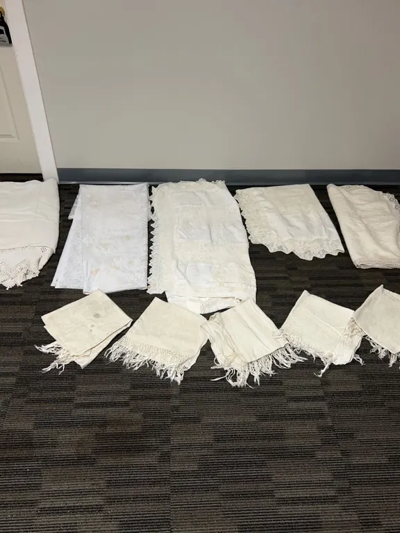 Vintage Handcrafted White Lace and Embroidered Linens, Assorted Table and Bed Textiles