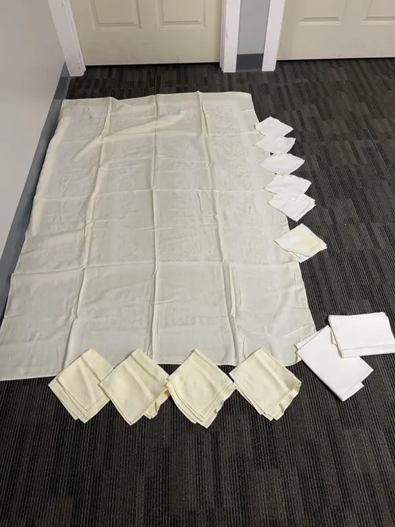 Vintage Linen Damask Tablecloth and Napkins Collection