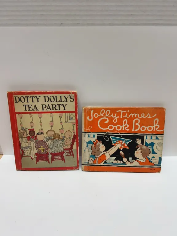 2 Early Rand McNally Children’s Books: Dotty Dolly’s Tea Party (1935) & Jolly Times Cook Book (1934)