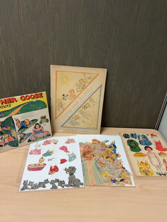 Whitman 1930s Paper Dolls, 'Soap and Bubbles' Picture Story Book, and 1939 Mother Goose Cutouts Set,