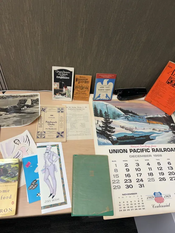 Mid-Century Ephemera and Books Including 1968-69 Union Pacific Railroad Calendar, 1935 Atlantic Mont