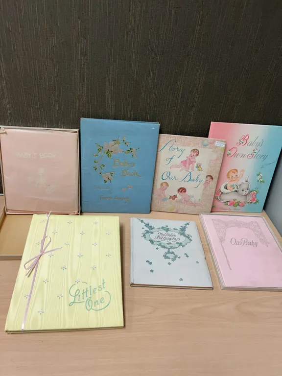 Early to Mid-20th Century Illustrated Baby Memory Books, Some with Original Entries and Photographs