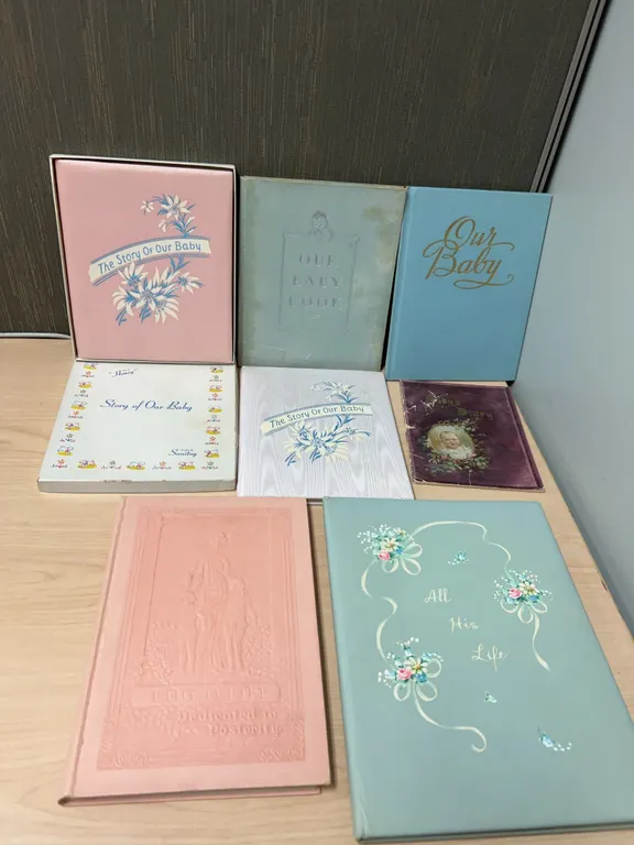 8 Early to Mid-20th Century Baby Memory Books and Diaries, Some With Ephemera and Photographs