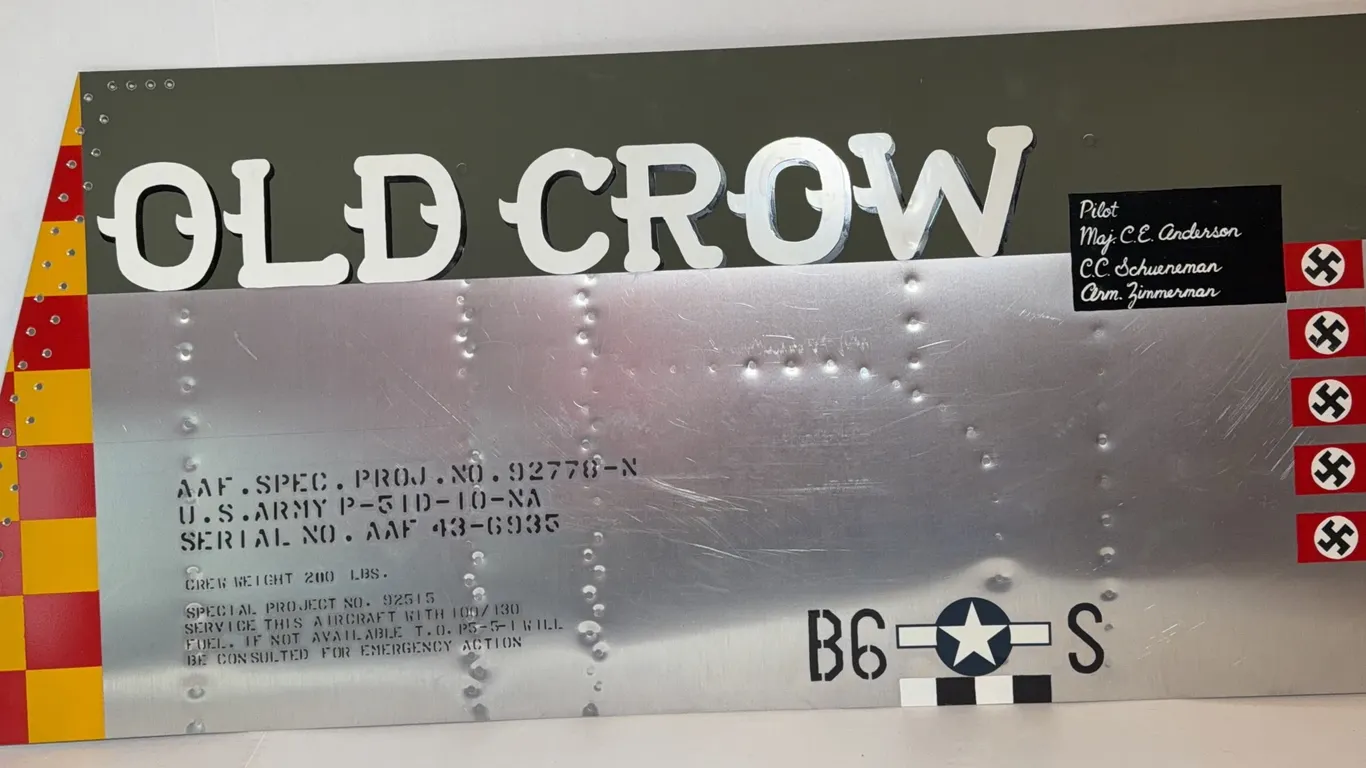 Larry Vlasak “Old Crow” P-51D Mustang Aluminum Aircraft Panel Wall Display