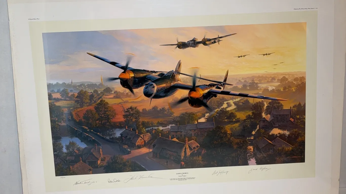 Nicolas Trudgian “Dawn Chorus” 405/1000 – Signed by Robin Olds, Hub Zemke & WWII P-38 Aces