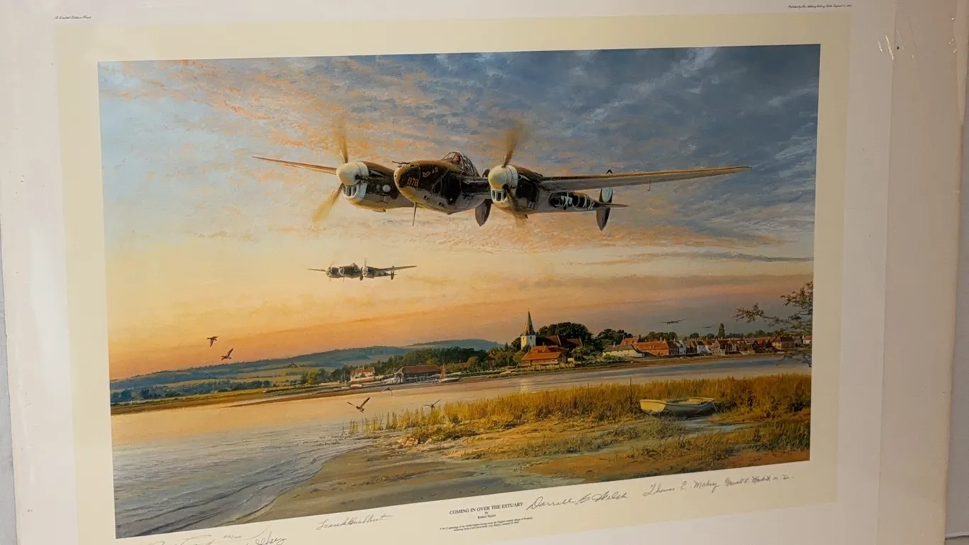 Robert Taylor “Coming In Over the Estuary” Signed Limited Edition 502/1250, WWII P-38 Lightning, COA