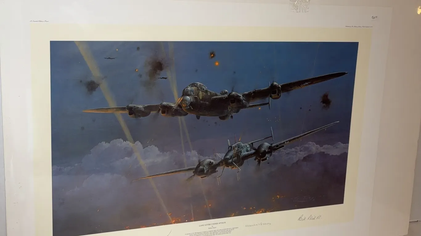 Robert Taylor “Lancaster Under Attack” Limited Edition 197/650 – Bill Reid VC & Martin Drewes Signed