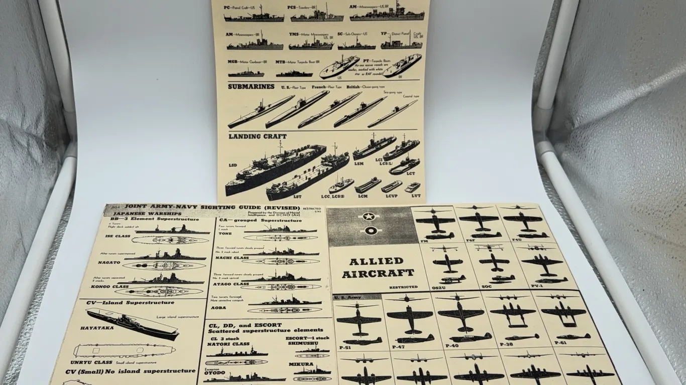 WWII Military Aircraft & Naval Recognition Chart Collection – Japanese, Allied & U.S. Sighting Guide