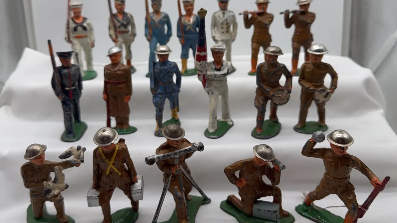 Vintage Military Toy Soldiers, Sailors & Musicians with Mortar Crew