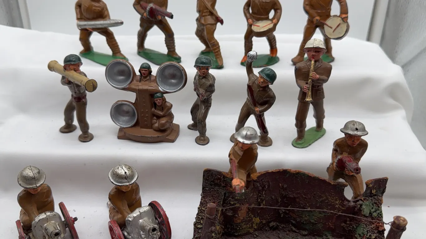 Vintage Military Toy Soldiers, Artillery, Band Figures & Trench Diorama