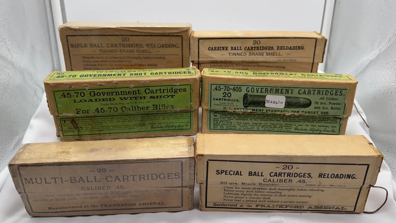Vintage Frankford Arsenal .45 Caliber Military Ammunition, Full Original Boxes