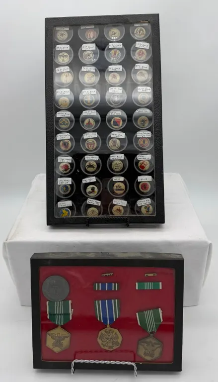 Assortment of Military Buttons, Rifle Buttons, Pins & More