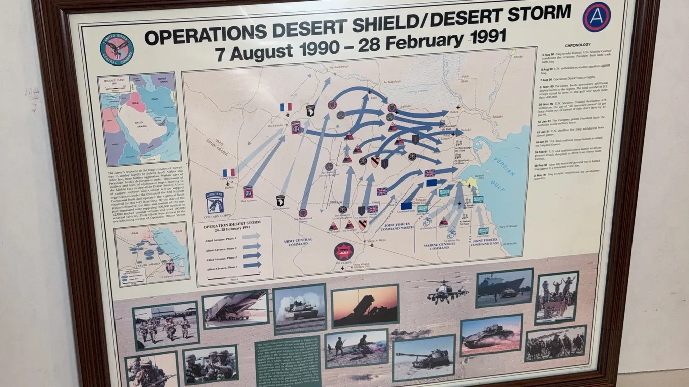Framed Operation Desert Shield/Desert Storm Campaign Map and Chronology Display