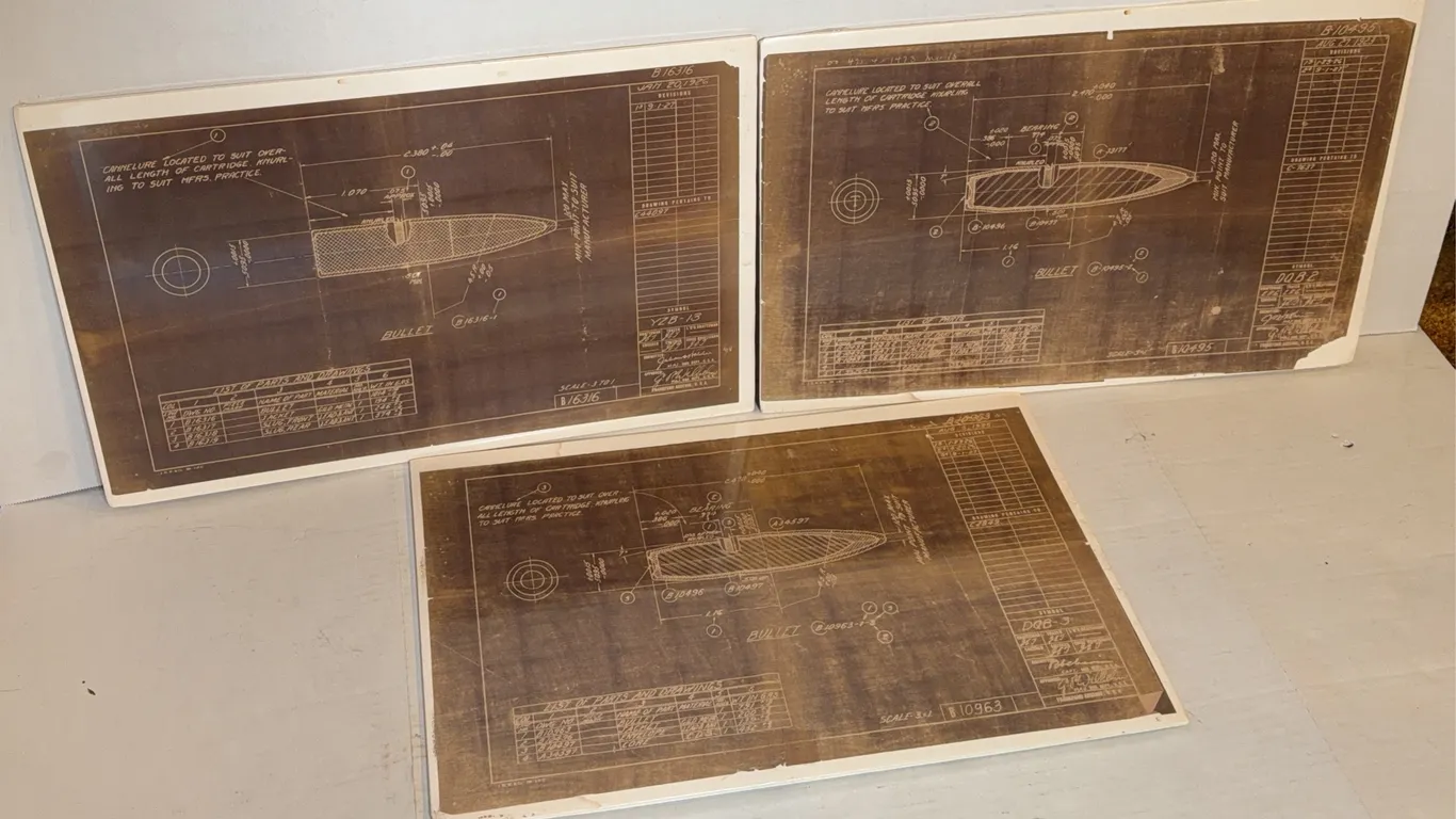 Vintage Ammunition Bullet Engineering Blueprint/Technical Drawings