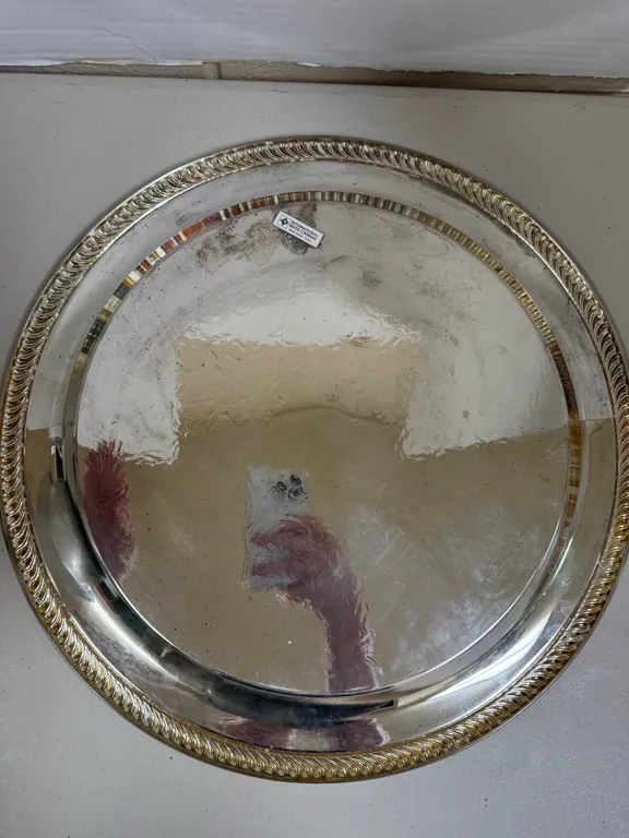 Round Engraved International Silver Company Silver Plated Tray