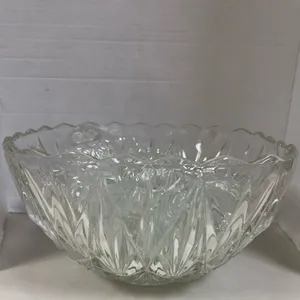 Retro Clear Pressed Glass Punch Bowl & 9 Cups Set