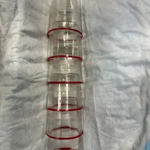 Lot of 6 Vintage Ringed Clear Glass Red Edged Juice Glasses