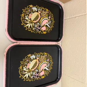 Lot of 2 Retro MCM Black/Pink Fruit Trays