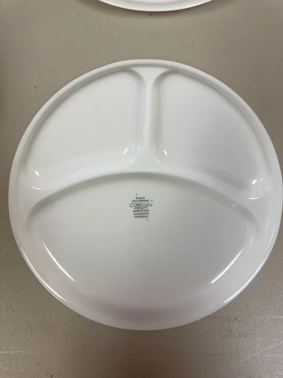 Lot of 2 White Corelle Vitrelle Glass Divided Dinner Plates