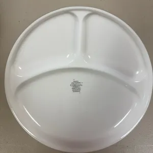 Lot of 2 White Corelle Vitrelle Glass Divided Dinner Plates