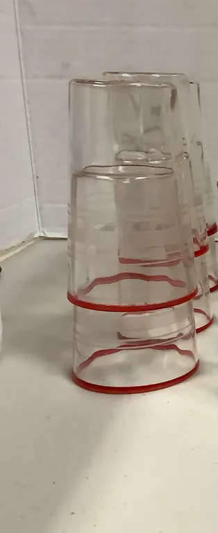 Lot of 6 Vintage Ringed Red Edge Juice Glasses