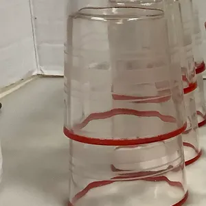 Lot of 6 Vintage Ringed Red Edge Juice Glasses