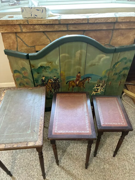 Vintage Nesting Tables and Vintage Wooden Folding Screen