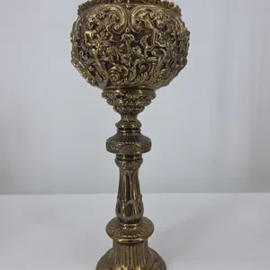 Vintage Ornate Heavy Cherub Chalice Planter Tall Pedestal Urn Decorative Gold