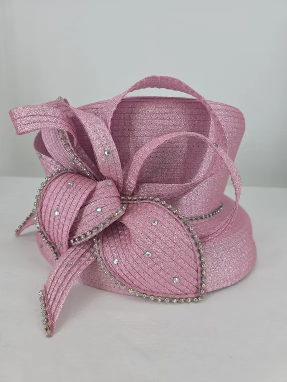 Pink Rhinestone Sinamay Hat Kentucky Derby Church Wedding Tea Party