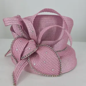 Pink Rhinestone Sinamay Hat Kentucky Derby Church Wedding Tea Party