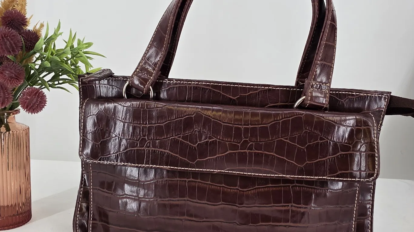 Charter Club Brown Crocodile Embossed Faux Leather Shoulder Bag Purse