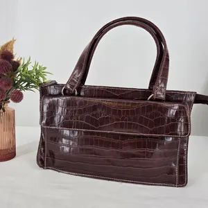 Charter Club Brown Crocodile Embossed Faux Leather Shoulder Bag Purse