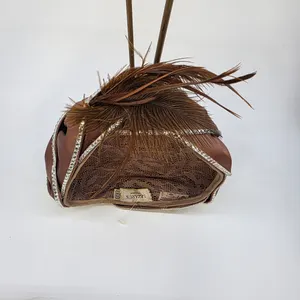 Vintage Lazarus Columbus Brown Satin Rhinestone Feather Cocktail Hat 23