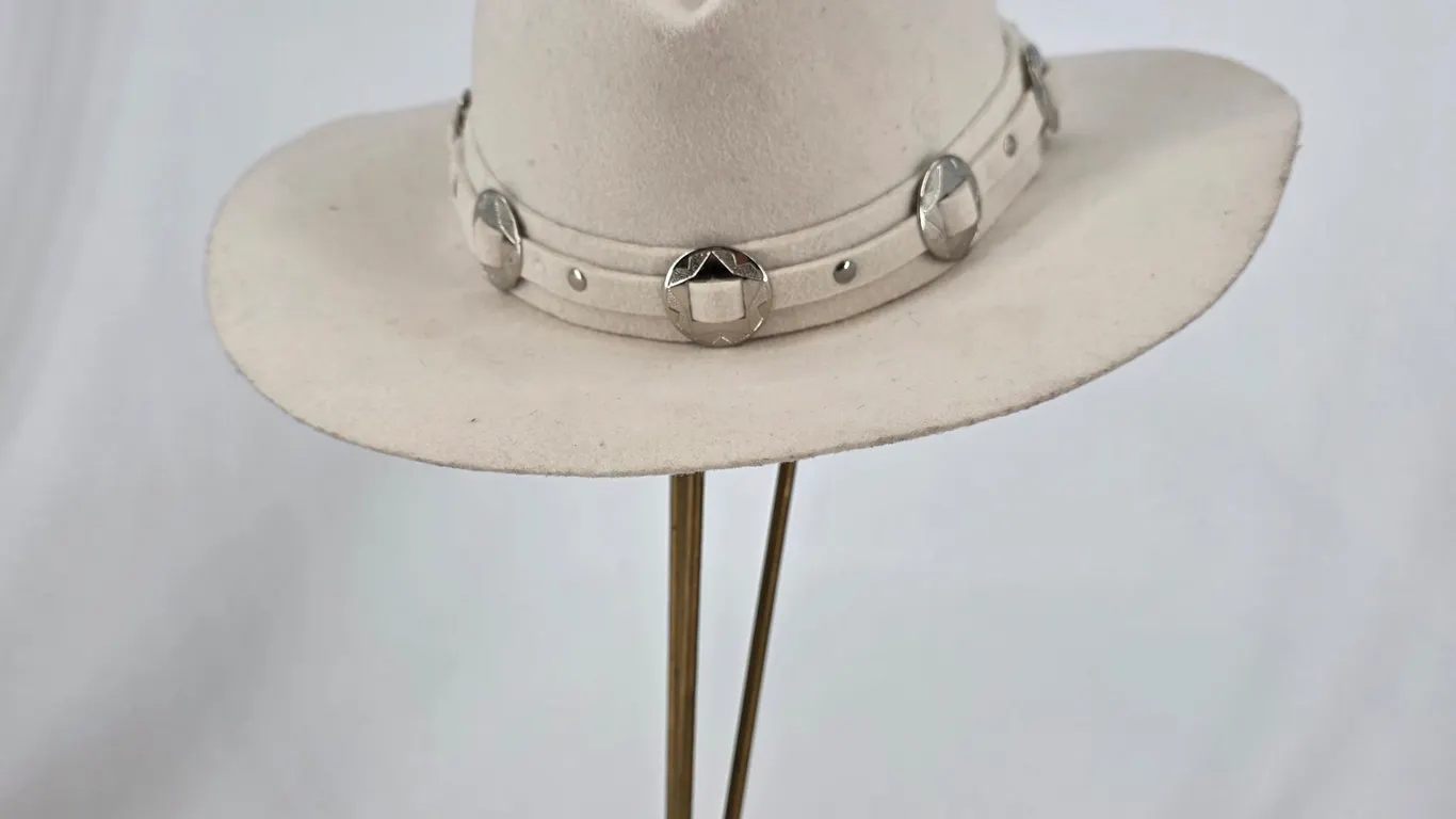 Eddy Bros Lady Jane White Wool Cowboy Hat Silver Concho Studded Western Small