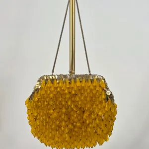 Vintage Walborg Richere Amber Yellow Beaded Teardrop Sequin Evening Bag Clutch