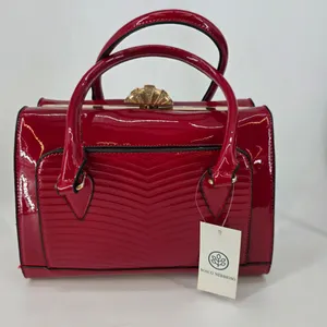 Bosco Nebbioso Red Patent Satchel Handbag Rhinestone Art Deco Clasp