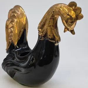 Black and Gold Rooster Planter