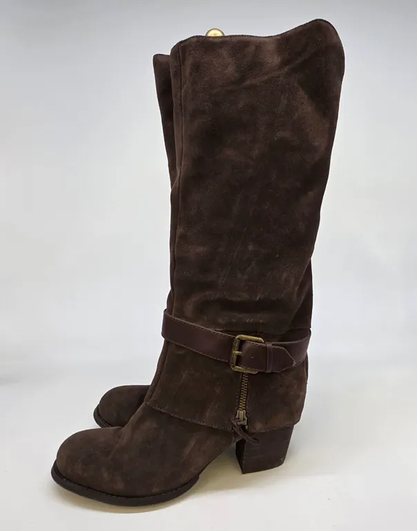 Brown Leather Nine West Womens 8 1/2 Long Boots