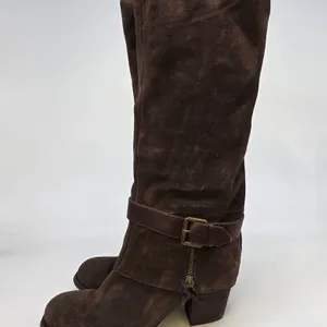 Brown Leather Nine West Womens 8 1/2 Long Boots