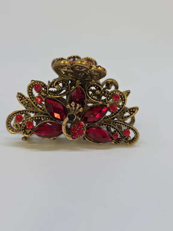 Beautiful Red Studded Metal Gold Toned Hair Clip