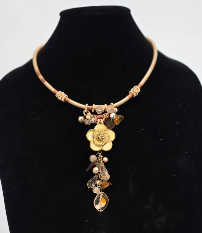 Floral Statement Necklace – Rhinestone Flower, Beads & Dangling Charms