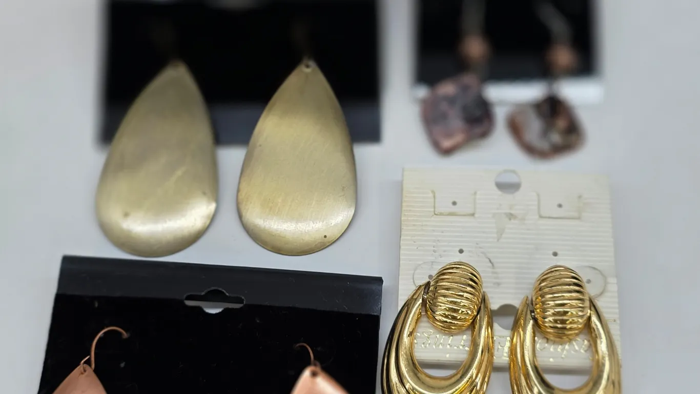 Lot of 4 Pairs Vintage Style Statement Earrings – Gold Tone Copper Brass Dangles