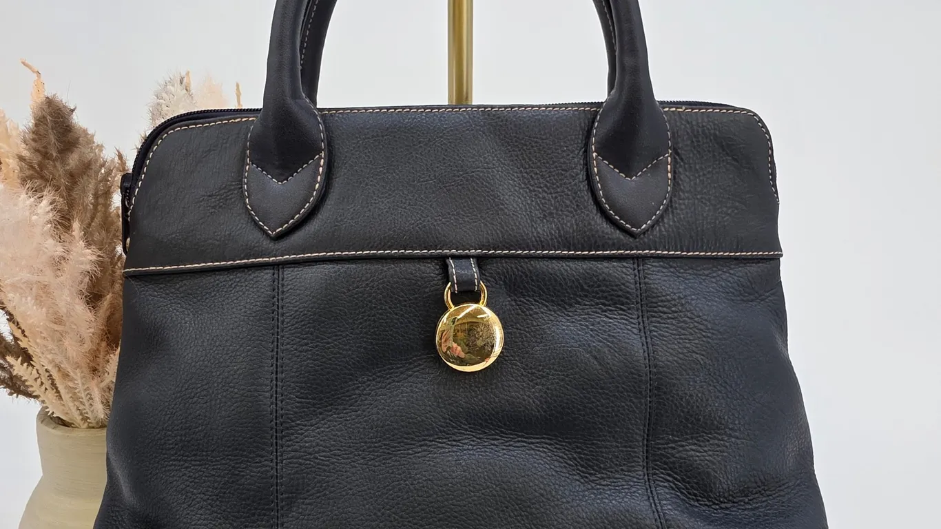 Dark Blue Leather Handbag Very Spacious