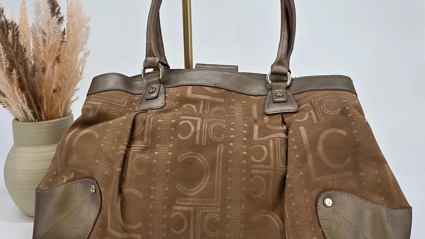Liz Claiborne Monogram Jacquard Shoulder Bag Bronze Brown Satchel Tote
