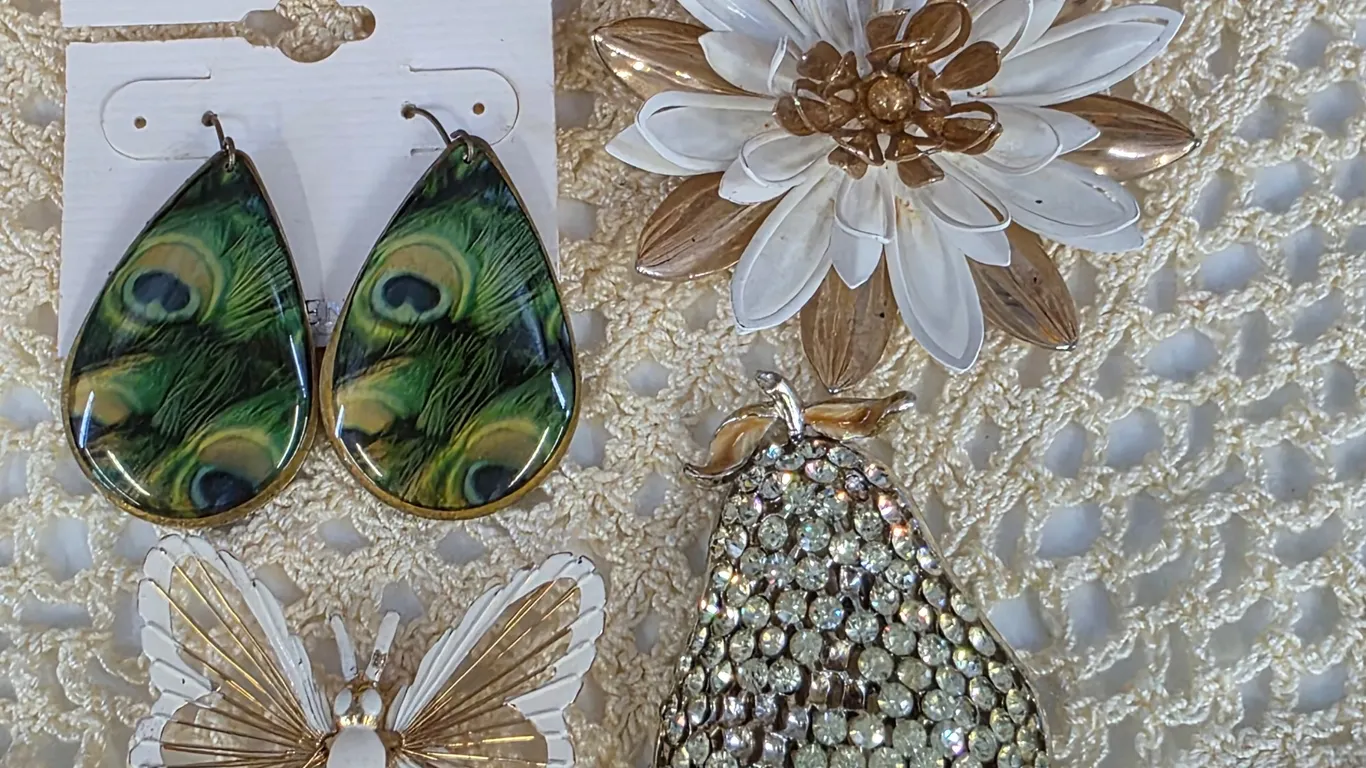 Beautiful Dangle Earrings and Three Brooches