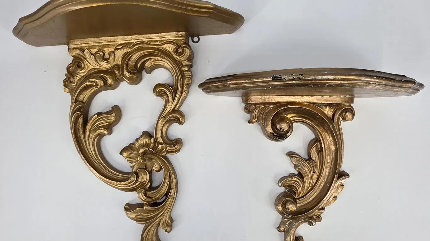 Two Piece Lot Gold Wall Hangings